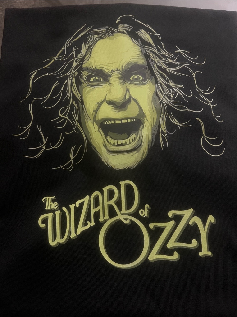 Urban Outfitters Black Tee with Yellow Graphic "The Wizard of Ozzy"